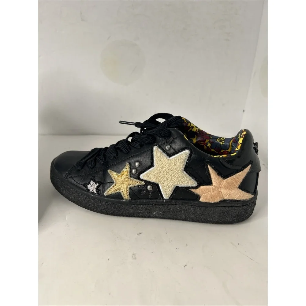 Coach star patch black leather‎ lace up sneakers Sz 8 Worn Once EUC
